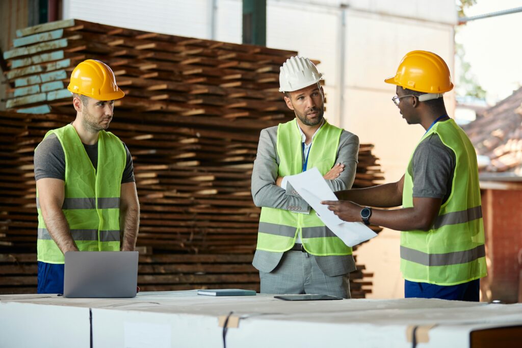 men working in construction discussing contractor liability